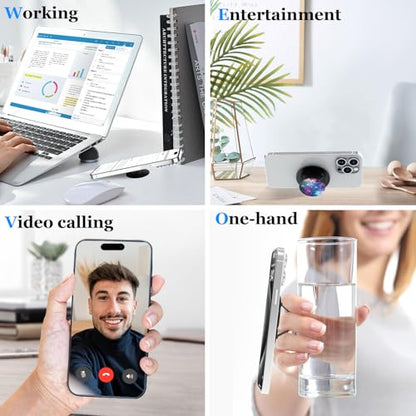 Compatible with MagSafe Phone Socket, Magnetic Expanding Phone Stand iPhone Finger Holder Compatible with MagSafe Accessories, iPhone 17 16 15 14 13 12 Pro Max Plus Mini (Black) - color: Black