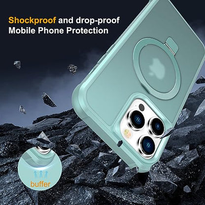 CHAOFEnG Magnetic Compatible with iPhone 14 Pro Case with Stand [Military Grade Drop Tested][Compatible with Magnet] Ring Translucent Slim Hard Back Soft Edge, Teal Green - color: Teal Green, size: iPhone 14 Pro