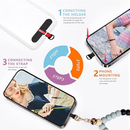 Silicone Beaded Phone Wrist Strap for Women, Elastic Wristlet - color: Leopard