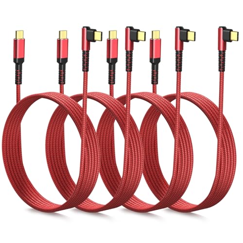 USB C to USB C Cable 10ft, Right Angle 60W/3A Ultra Long - color: Red Red