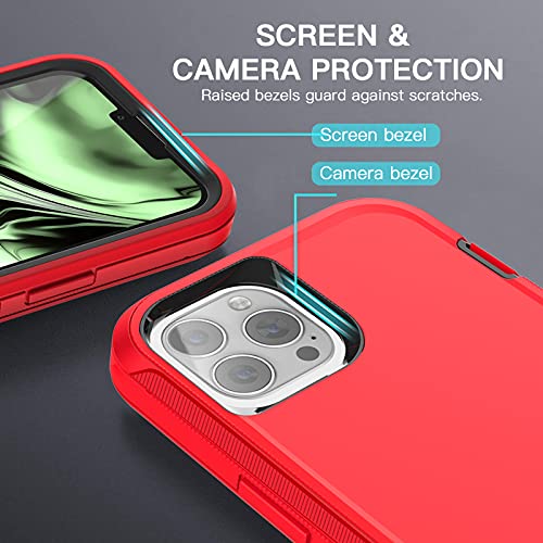 AICase for iPhone 13 Pro Max Case with Belt-Clip Holster, Screen Protector, Heavy Duty Protective Phone Case, Military Grade Full Body Protection Shockproof/Dustproof/Drop Proof Rugged Cover - color: Red