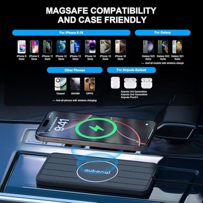 Wireless Car Charger Pad, 15W Fast Charging Pad with 70cm Extension Cable, Non Slip Car Wireless Phone Charger Mat Compatible with iPhone 16/15/14/13, AirPods, Samsung S25 S24(Extension USB-A) - color: Black-Extension USB-A