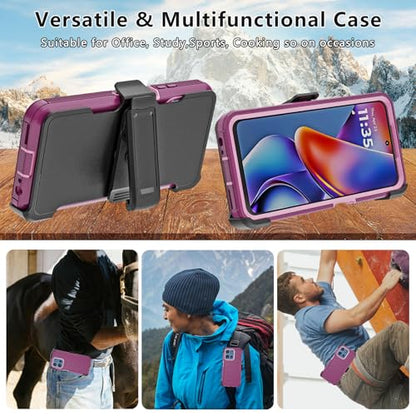 for Motorola Moto G 2026/2025 Case: for Moto G Play 2026 Case with Belt Clip Holster, Heavy Duty 3-Layer Military Grade Rugged Full Body Protection Cover (Wine/Pink) - color: Wine/Pink