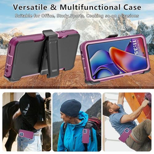 for Motorola Moto G 2026/2025 Case: for Moto G Play 2026 Case with Belt Clip Holster, Heavy Duty 3-Layer Military Grade Rugged Full Body Protection Cover (Wine/Pink) - color: Wine/Pink