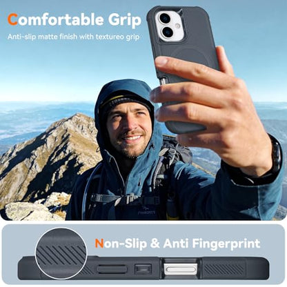 for iPhone 16 Case with Belt Clip, Compatible with Magsafe, Gray | Anti-Drop, Anti-Fingerprint, 3 in 1 Heavy Duty Shockproof Protection for iPhone 16 Case Rugged with Kickstand - color: Gray