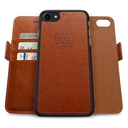 Dreem Fibonacci 2-in-1 Wallet Case for Apple iPhone SE 3 (2022), SE 2, & 8/7 - Luxury Vegan Leather, Magnetic Detachable Shockproof Phone Case, RFID Card Protection, 2-Way Flip Stand - Caramel - color: Caramel, size: iPhone SE 3 (2022), SE 2, & 8/7