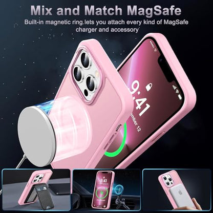 Newfuture Magnetic for iPhone 13 Pro Max Case Matte Shockproof, Chalk Pink | Military Drop Protection, Slim Matte Anti-Fingerprint, Compatible with Magsafe, Camera Guard, Translucent Protective Cover - color: Chalk Pink, size: iPhone 13 Pro Max 6.7 inch