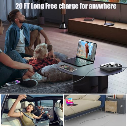 Opluz 20 FT Extra Long iPhone Charger Cord,Fast Charging USB-C and Lightning Cable 4 in 1 Black