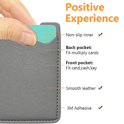 Leather Phone Card Holder - Stick On Wallet, Compatible with iPhone & Samsung, 2-Pack Grey - color: Grey