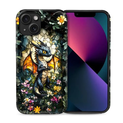 Case for iPhone 13/14,Drop Protection Hybrid 2-Layer Hard Phone Cover-Stained Glass Black Dragon - color: Stained Glass Black Dragon, size: iPhone 13/14