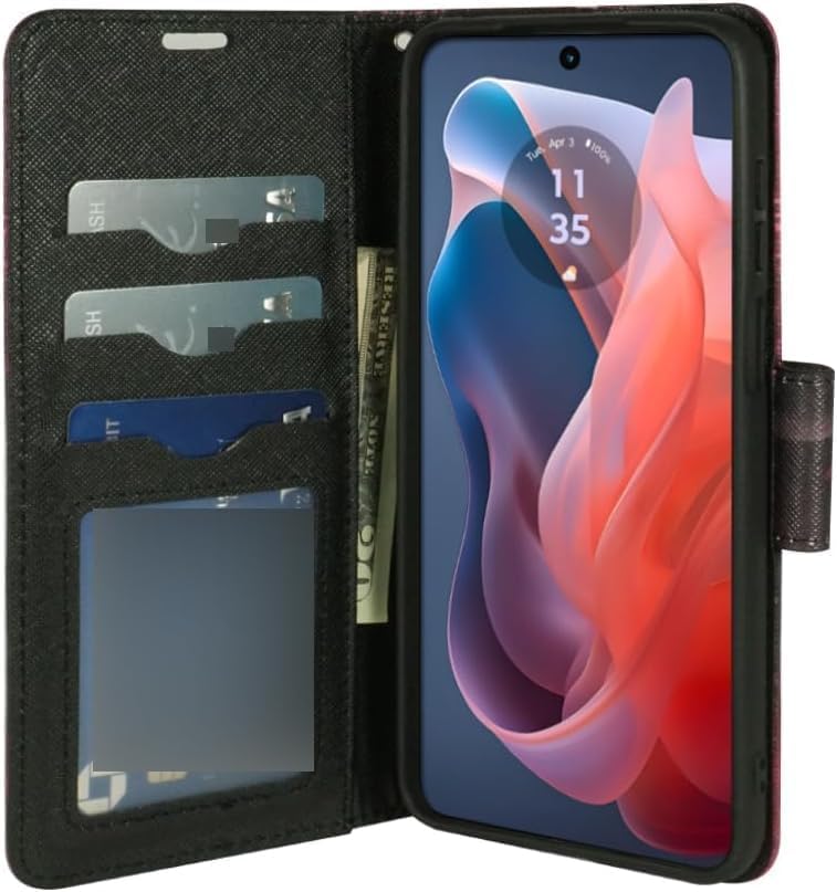 Zase for Motorola Moto G Power 5G (2025/2026) Wallet Phone Case Purse Protective Premium PU Leather Magnetic Closure w/Kickstand ID Card Slot Wrist Strap Cute Design (Black Pink Butterfly) - color: Black Pink Butterfly