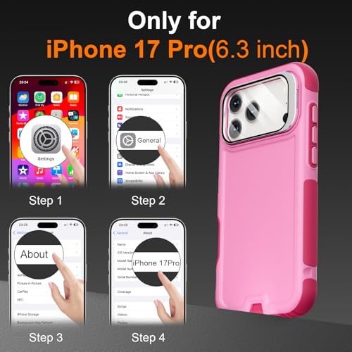 Follaroma Magnetic for iPhone 17 Pro Case with Camera Stand, Pink, 6.3" | Built-in Glass Camera Cover,Compatible with MagSafe,Heavy Duty Shockproof Protective,Military-Grade Anti-DropDual Layer Cover - color: Pink, size: iPhone 17 Pro 6.3''