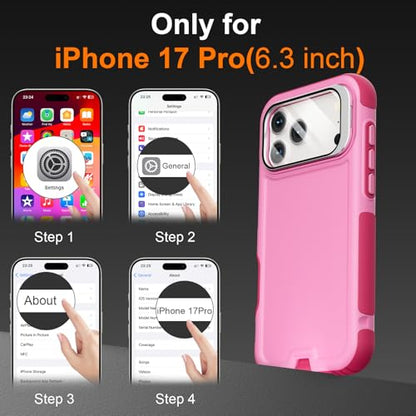 Follaroma Magnetic for iPhone 17 Pro Case with Camera Stand, Pink, 6.3" | Built-in Glass Camera Cover,Compatible with MagSafe,Heavy Duty Shockproof Protective,Military-Grade Anti-DropDual Layer Cover - color: Pink, size: iPhone 17 Pro 6.3''