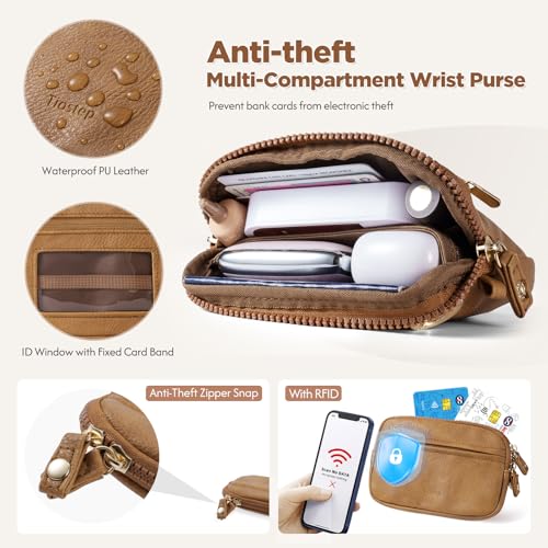 Tiostep Clip and Go Strap for Phone with Wallet Crossbody Phone Lanyard Adjustable and Anti-Theft Leather Purse with RFID Zipper Pouch for Travel Daily Life. Brown Medium - color: Brown