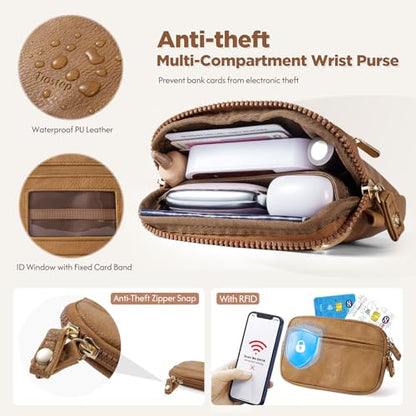 Tiostep Clip and Go Strap for Phone with Wallet Crossbody Phone Lanyard Adjustable and Anti-Theft Leather Purse with RFID Zipper Pouch for Travel Daily Life. Brown Medium - color: Brown