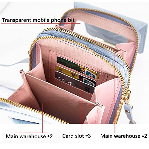 Anti-Theft Leather Bag,Small Crossbody Cell Phone Purse Wallet for Women,RFID Block Phone Purse Crossbody with Shoulder Strap - color: Baby Blue
