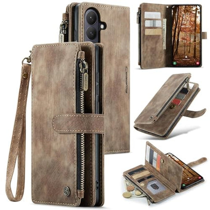Compatible with Samsung Galaxy S26+ Plus Wallet Case with Card Holder Kickstand Magnetic Zipper Pocket Lanyard Strap Wristlet,Leather Flip Case Wallet for Galaxy S26+ Plus 6.9 Inch (Brown) - color: Brown, size: S26+ Plus 6.9 Inch