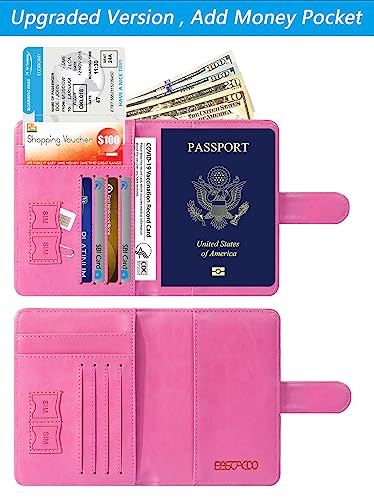 Passport Holder Cover Wallet RFID Blocking, Travel Essentials | Leather Card Case, Travel Accessories for Women Men, Pink - color: Pink