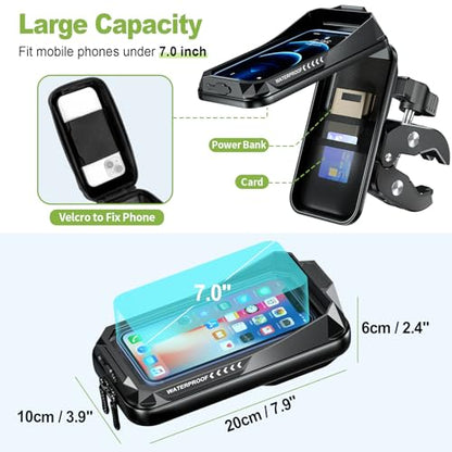 HUANLANG Motorcycle Phone Mount Waterproof Bike Phone Holder 360° Adjustable Anti-Shake Bike Phone Bag with Touchscreen Sun Visor,Universal Cell Phone Holder Suitable for 4.7"-7.0" Smartphone