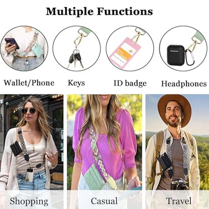 Crossbody Body Phone Holder for Women, New Phone Strap with Zippered Pouch, Adjustable Crossbody Strap - color: Black+white+green+leopard