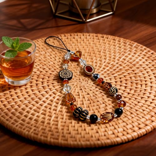 Cute Beaded Camera Wrist Strap for Phone, Digital Camera Charm Lanyard, Pearl Beaded Chain for Bag Keychain Gift - color: Brown Bead 2