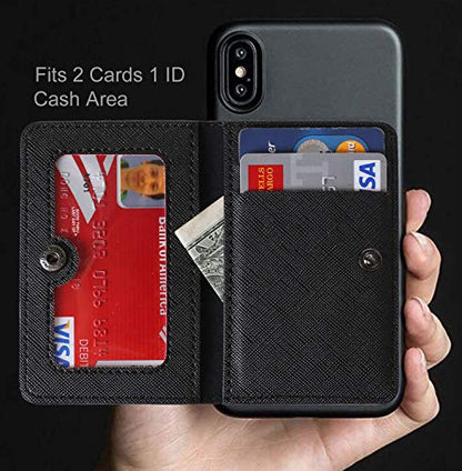 ID Card Holder for Back of Phone Leather Phone Wallet Stick On with Stand Flip Waterproof Leather Adhesive Wallet for Most Cellphones (Black) - color: Black
