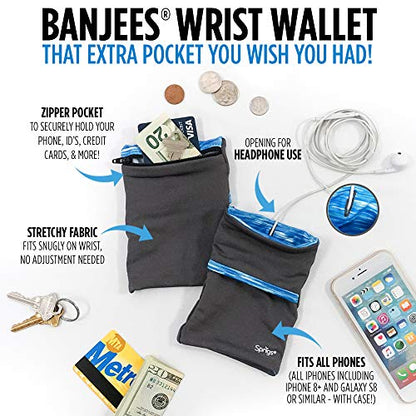Sprigs Wrist Wallet Running Wristband Pocket for Keys Cards Cash ID Phone - color: Blue Antique