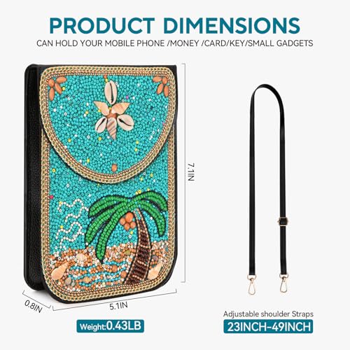 Small Beaded Crossbody Bag for Women, Boho Cell Phone Shoulder Purse Wallet with Handcrafted Colorful Beads - color: Tree-10