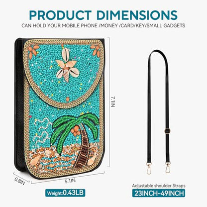 Small Beaded Crossbody Bag for Women, Boho Cell Phone Shoulder Purse Wallet with Handcrafted Colorful Beads - color: Tree-10