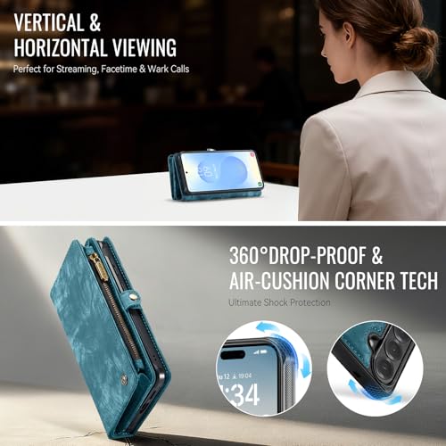 Compatible with Samsung Galaxy S26 5G Wallet Case with Magsafe with Zipper & Card Holder Strap Wristlet Detachable Magnetic Protective Back Case for Samsung Galaxy S26 5G 6.3 Inch (Blue) - color: (Detachable and Magsafe)-Blue, size: S26 6.3 Inch
