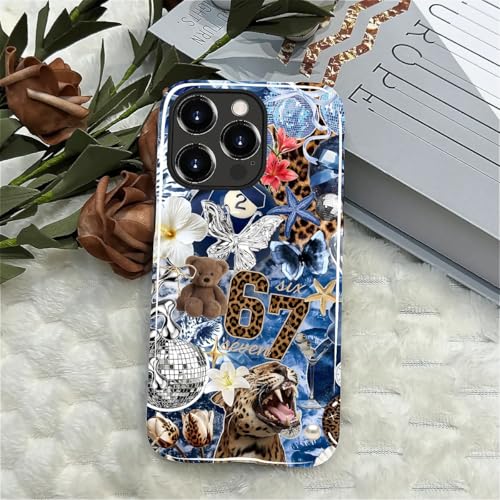 Case for iPhone 14 Pro, Cute Phone Case, Blue Leopard Collage | Hybrid 2-Layer Phone Cover，Military-Grade Protection Durable Shockproof Anti-Scratch Cases - color: Blue Leopard Collage, size: Iphone 14 Pro