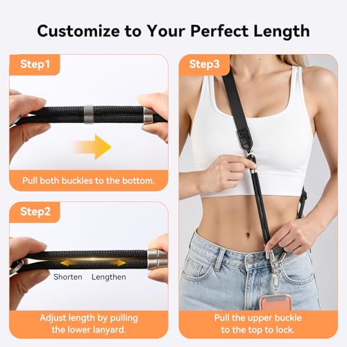 Oaridey Phone Lanyard Crossbody, Adjustable Anti Theft Phone Strap with 2 Metal Phone Tether Tabs for All Phones, Ergonomic Wide Shoulder Strap Cell Phone Lanyard for Daily Use, Skin-Friendly, Black - color: Black