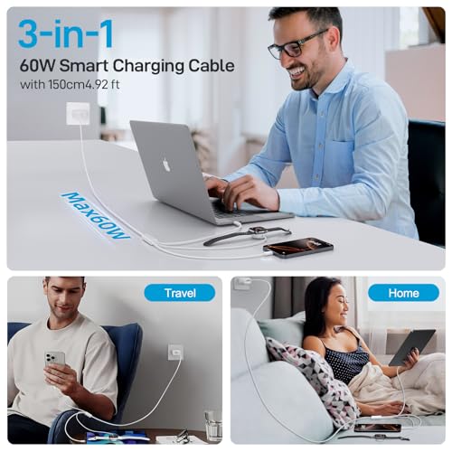 60W 3 in 1 Multi Chargers Cable for Apple Watch Fast Charging, Travel Essentials iWatch Charger Cord 5FT for iWatch Series Ultra 3/2/SE 3/11/10/9/8/7/6/5/4/iPhone17 15 16 Pro Max/14/13/12/11