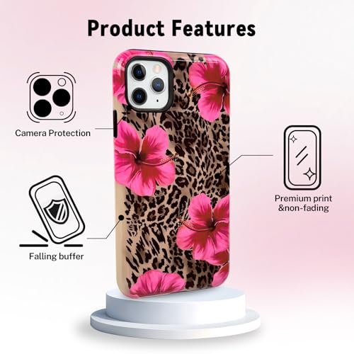 Lovmooful for iPhone 11 Pro Max Case Cute Flower Leopard-Hibiscus | Compatible for iPhone 11 Pro Max Case,Aesthetic,Hibiscus,Floral,2 in 1,for Women Girls,Soft TPU+PC,Shockproof,Protective - size: iPhone 11 Pro Max
