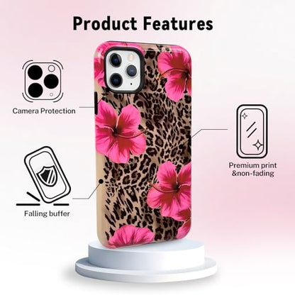 Lovmooful for iPhone 11 Pro Max Case Cute Flower Leopard-Hibiscus | Compatible for iPhone 11 Pro Max Case,Aesthetic,Hibiscus,Floral,2 in 1,for Women Girls,Soft TPU+PC,Shockproof,Protective - size: iPhone 11 Pro Max