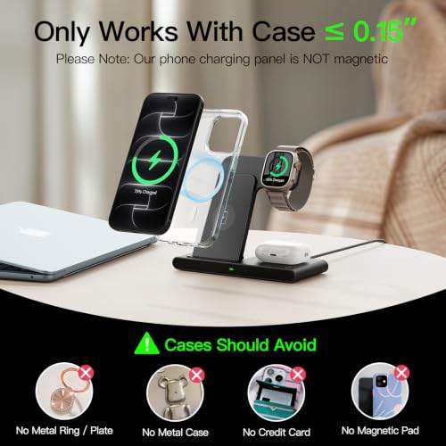 3 in 1 Foldable Wireless Charger Stand for iPhone Apple Watch AirPods - color: Black