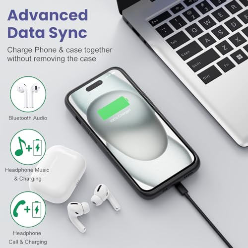 Feob Battery Case for iPhone 15Pro (6.1Inch), Real 7500mAh Ultra Slim Portable & 15W Fast Charging, Rechargeable Protective Extended Charger Case Cover Only for iPhone 15Pro Charging Case-Black - color: Black