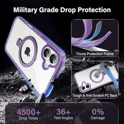 Magnetic Case for iPhone 16 - [Built-in Invisible Stand] [Compatible with MagSafe] [Military Grade Drop Protection] Anti-Yellowing Hard Back Silicone Edge Cover, 6.1", Clear Purple - color: Clear Purple, size: iPhone 16 6.1''