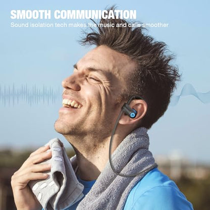 Boean Bluetooth Headphones, Bluetooth 5.3 Wireless Headphones with 16 Hours Playtime, Stereo Bass IPX7 Waterproof Over Ear Earphones AI Music Generation for Workout and Sports Running - color: Blue