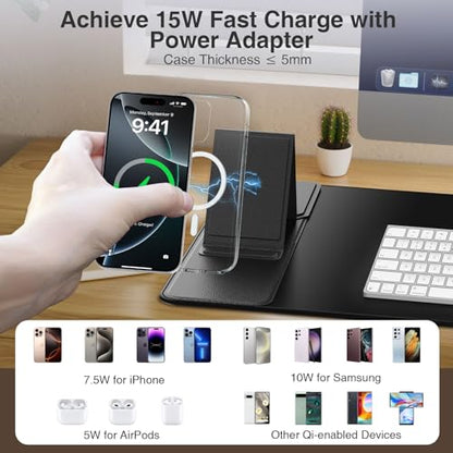Wireless Charging Mouse Pad with Foldable Phone Holder, 31.5"x15.8", Black