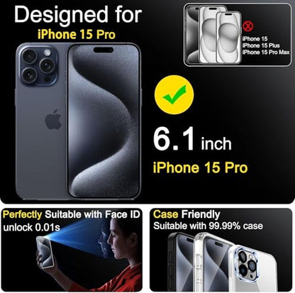 Ferilinso 3 Pack Screen Protector for iPhone 15 Pro, Tempered Glass, HD - size: iPhone 15 Pro