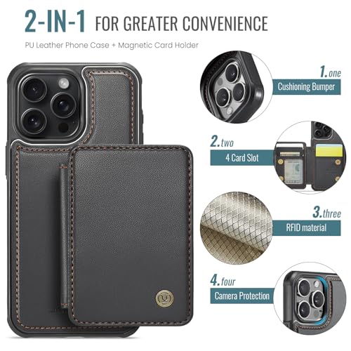 Wallet Case for iPhone 16 Pro Max Compatible with MagSafe for Men Women, Detachable Magnetic Wallet Phone Case with Card Slot Holder RFID Blocking for iPhone 16 Pro Max 6.9 inch (Black) - color: Black