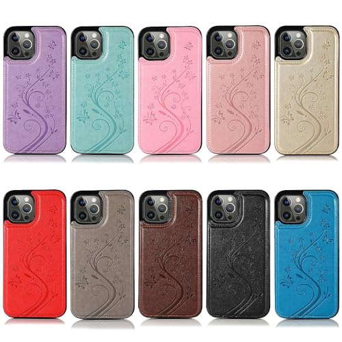 for iPhone Case,Retro Slim PU Leather Flower Butterfly Pattern Wallet,Card Holder Slots Full Body Military Grade Protection Soft Shockproof Phone Case (Green,iPhone 16) - color: Green, size: iPhone 16