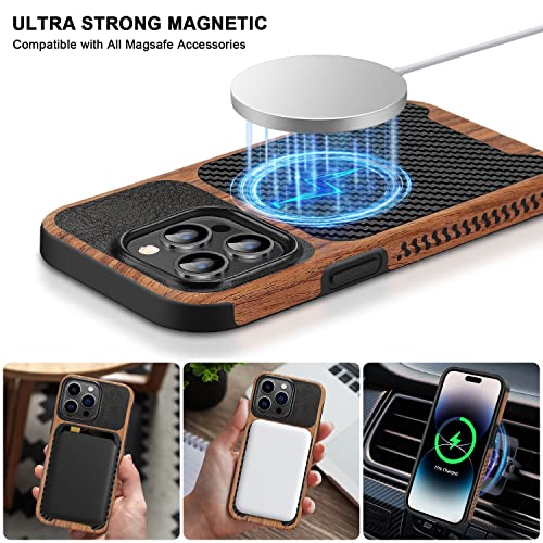 TENDLIN Magnetic Case Compatible with iPhone 14 Pro Case Wood Grain with Carbon Fiber Texture Design Leather Hybrid Slim Cover (Compatible with MagSafe) - color: Magnetic Black, size: iPhone 14 Pro