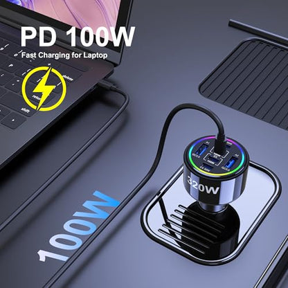 320W USB C Car Charger, 6 Ports Type C Car Charger
