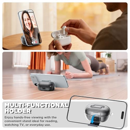 for Bose New QuietComfort Earbuds Case (2024), TPU Protective Cover with Phone Holder Stand & Double Safety Lock, Supports Wireless Charging, Includes Carabiner and Cleaning Pen (Transparent) - color: Transparent