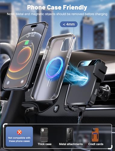 Wireless Car Charger Auto-Clamping Air Vent Car Mount 15W Fast Charging - color: Black