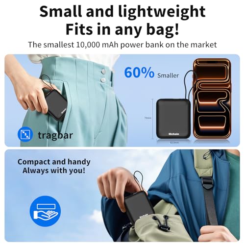 Hichain Small Portable Charger Mini Power Bank 10000mAh 22.5W Black - color: Black