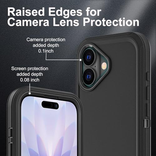 YKHJKLEC for iPhone 17 Case, Military Grade 3 in 1 Heavy Duty Shockproof/Drop Proof/Dust Proof Case with 2Pcs Tempered Glass Screen Protector (Black/Black) - color: Black/Black