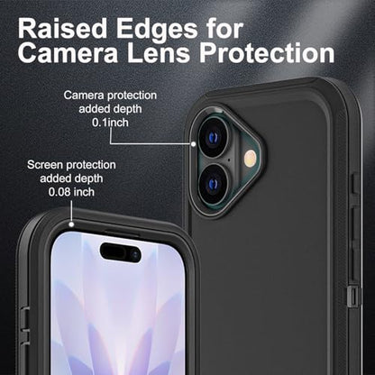 YKHJKLEC for iPhone 17 Case, Military Grade 3 in 1 Heavy Duty Shockproof/Drop Proof/Dust Proof Case with 2Pcs Tempered Glass Screen Protector (Black/Black) - color: Black/Black